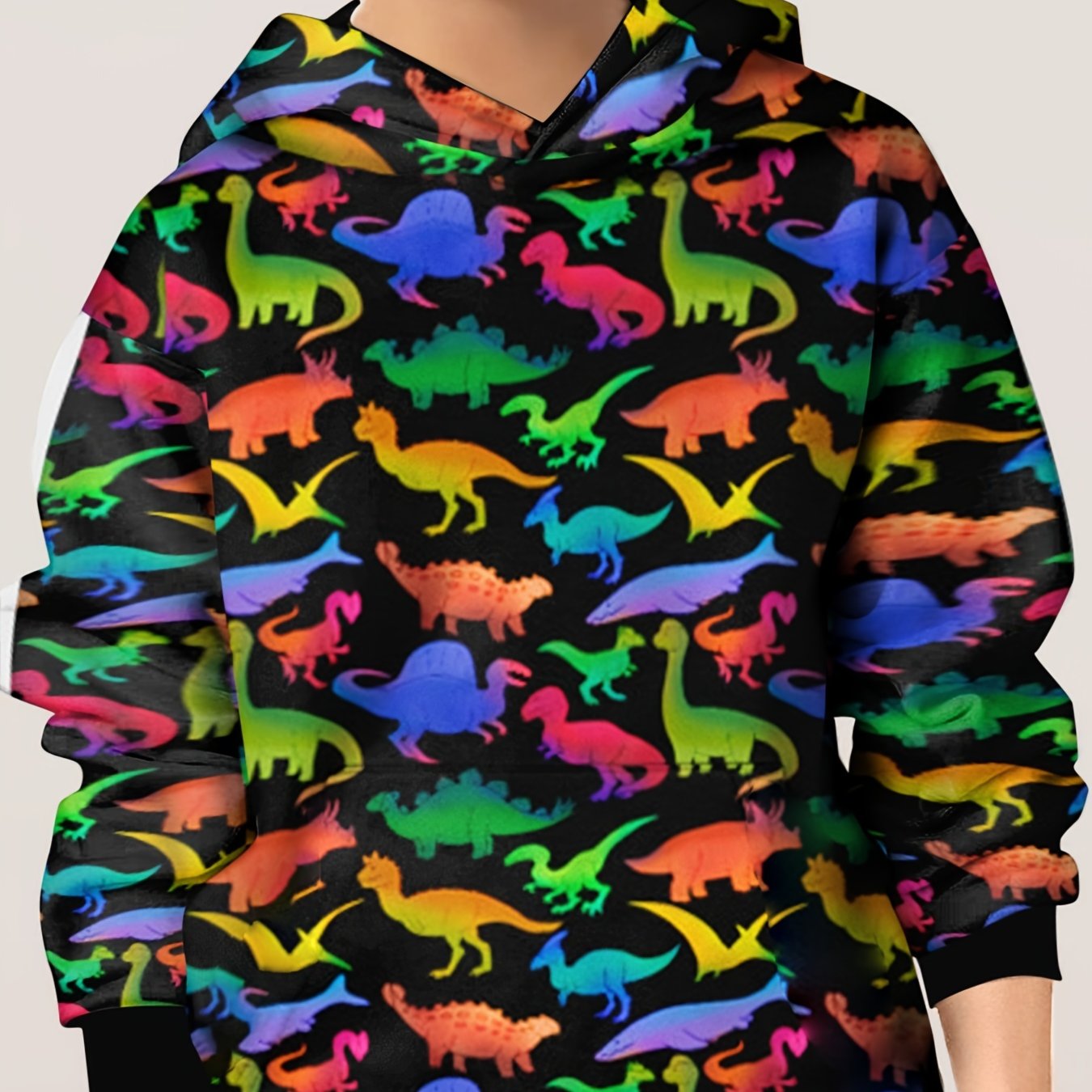 Gradient Dinosaur Pattern Hoodie For Kids Casual Pullover Hooded Long Sleeve Top