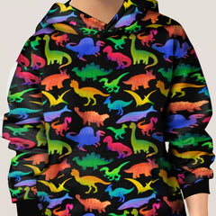 Gradient Dinosaur Pattern Hoodie For Kids Casual Pullover Hooded Long Sleeve Top