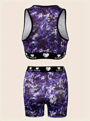 Tie Dye Print Bra & Panties Set Women's Lingerie
