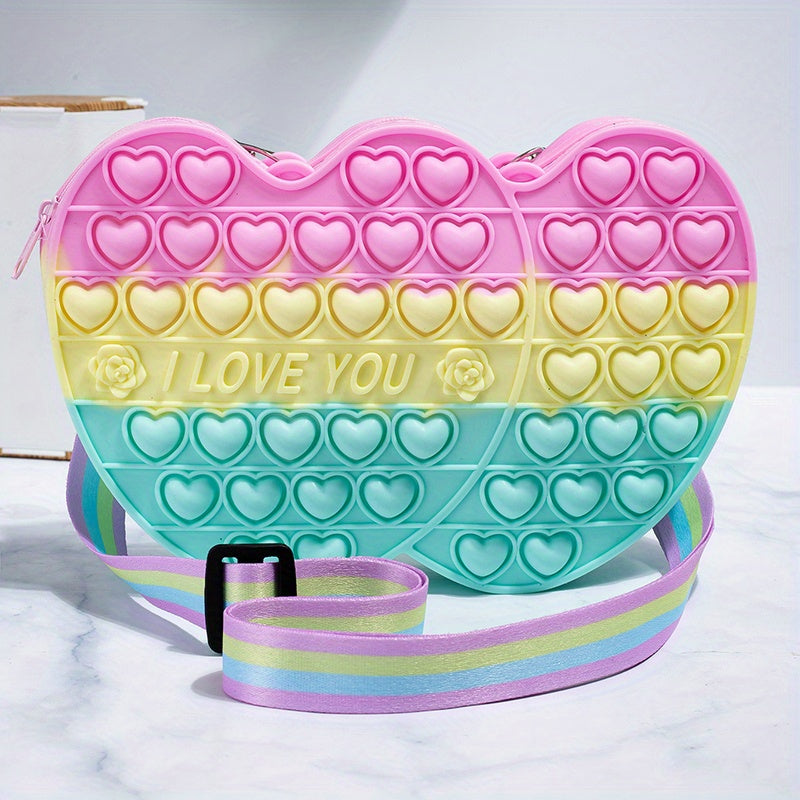 Girls' Silicone Rainbow Heart Crossbody Bag Coin Purse