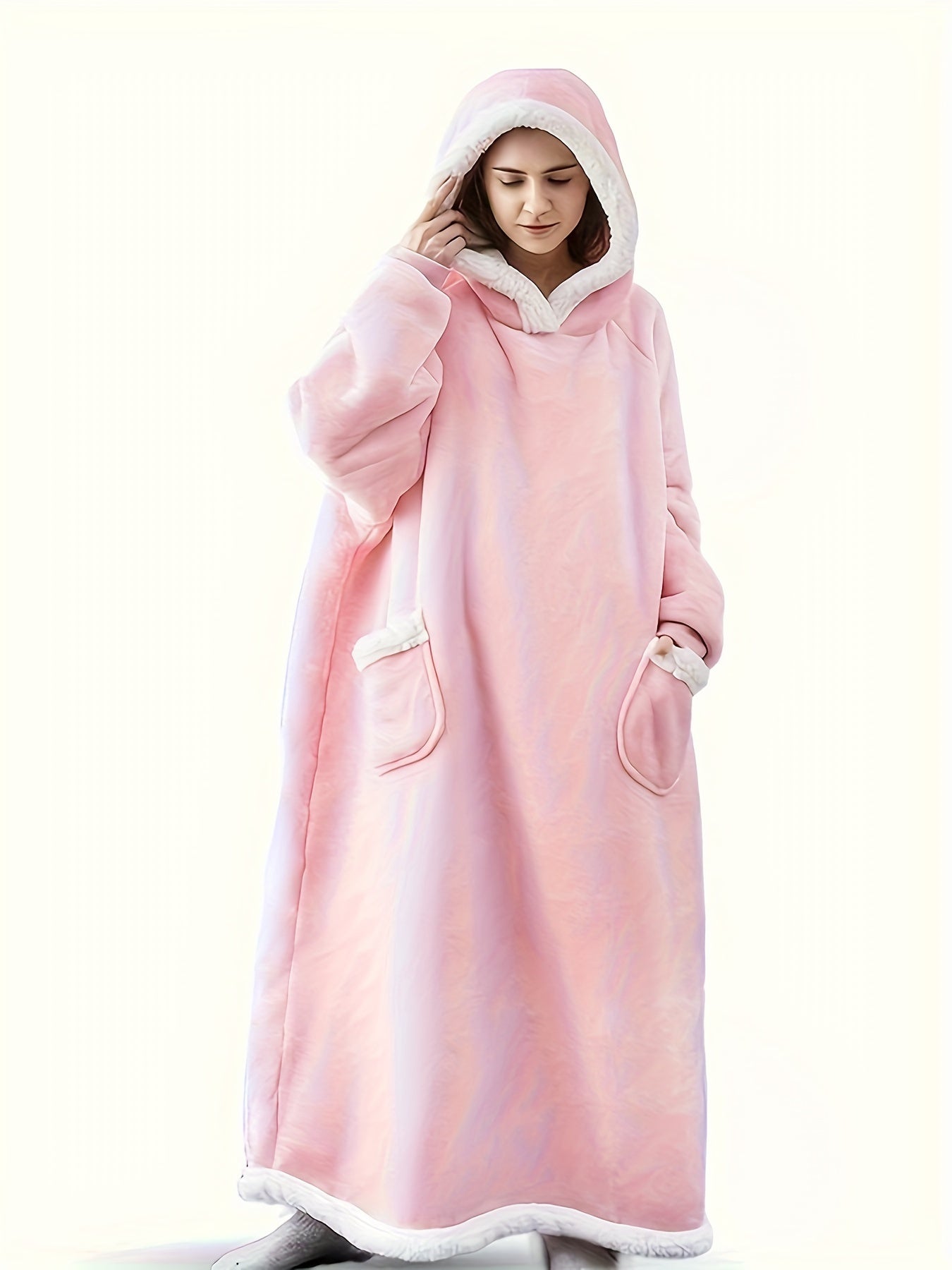 Winter Fuzzy Trim Fleece Blanket Robe