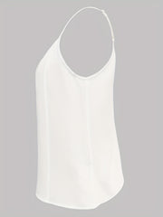 Solid Contrast Lace Cami Top V Neck Sleeveless Top Women's Clothing