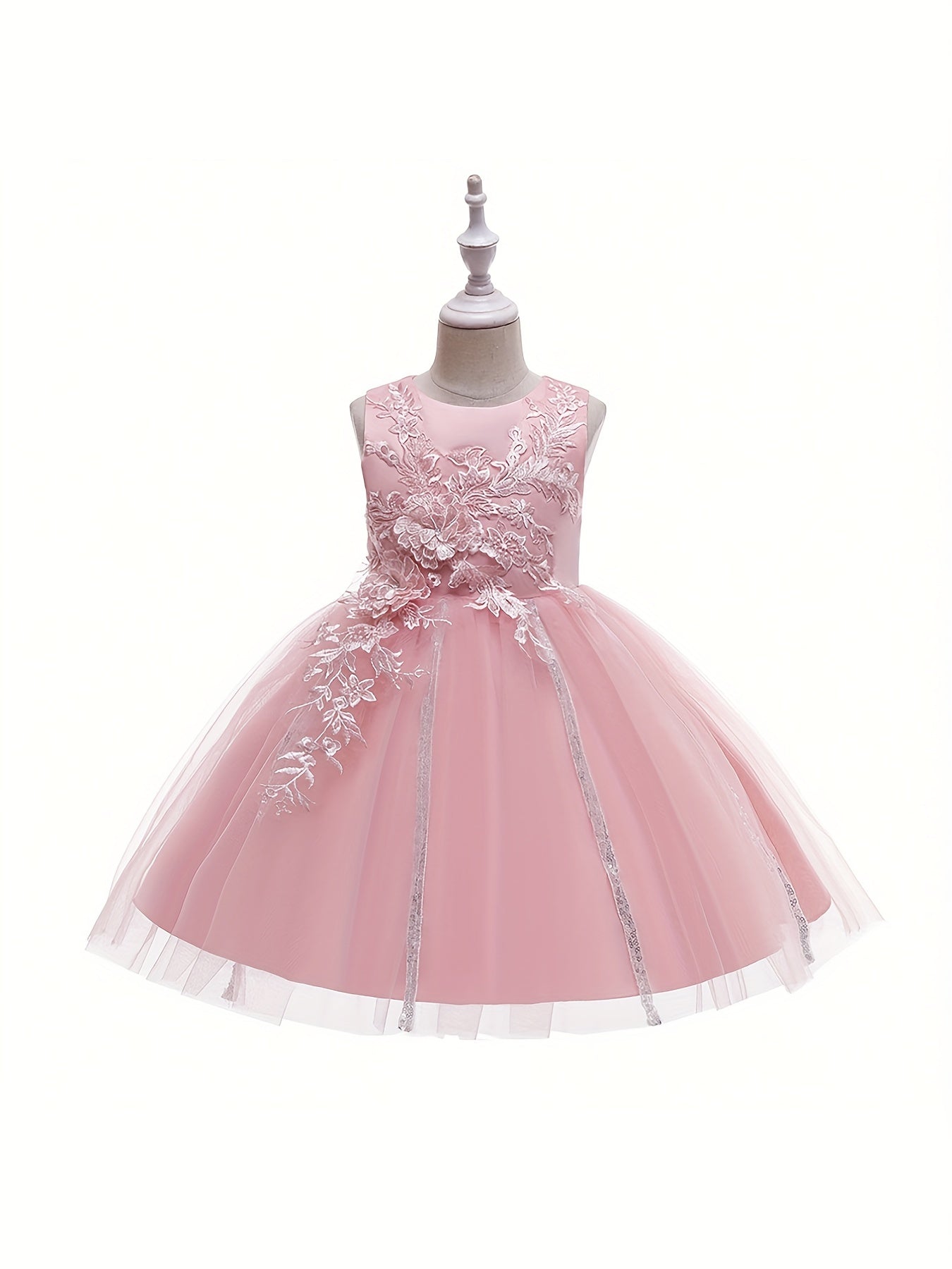 Girls Sleeveless Puffy Princess Dress Flowers Embroidery Mesh Tutu Dress