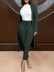 Ribbed Cardigan & Drawstring Pants Set