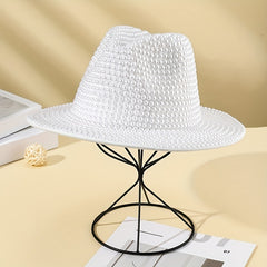 Faux Pearl Decor Fedora Cap Cowgirl Hat Rolled Brim Jazz Felt Hat