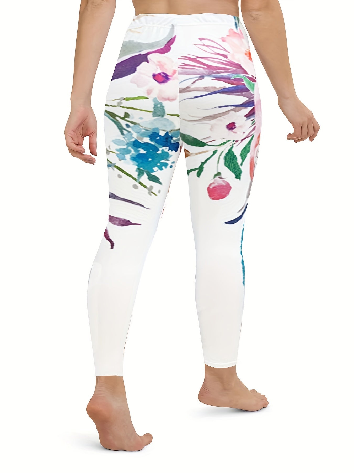 Sporty Leggings Women's Plus Floral Print High Rise Yoga Leggings