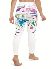 Sporty Leggings Women's Plus Floral Print High Rise Yoga Leggings