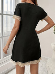 Lace Side Split NightDress V Neck Pajama Dress Women's Sleepwear
