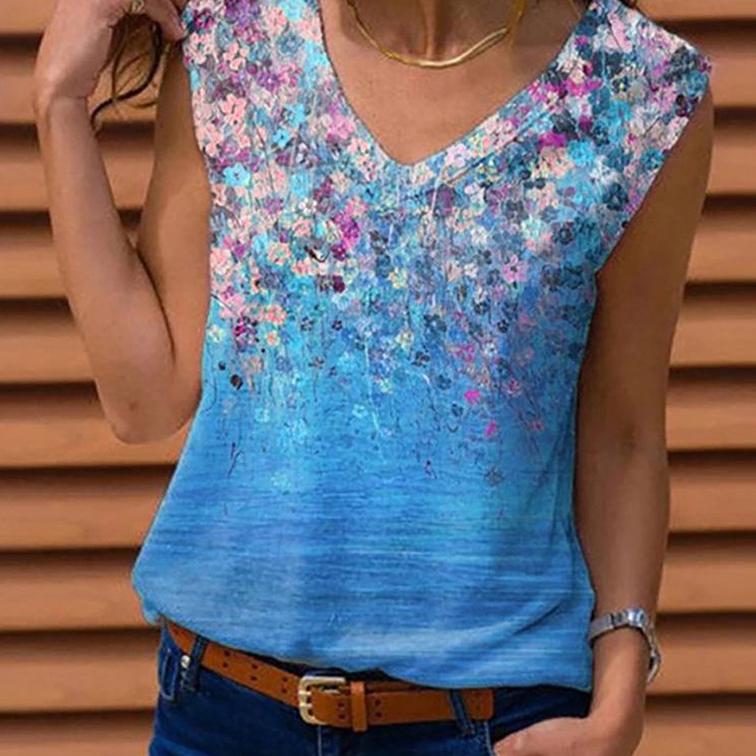 Women's V-Neck Floral Print Sleeveless Cami Top