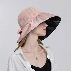 Women Bowknot Beach Sun Hat Wide Brim Visor Hat