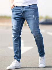 Slim Fit Ripped Jeans Mens Casual Street Style Distressed Denim Pants