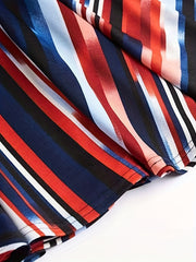 Striped Ruffle Skater Skirts Slim Waist Mini Skirts Women