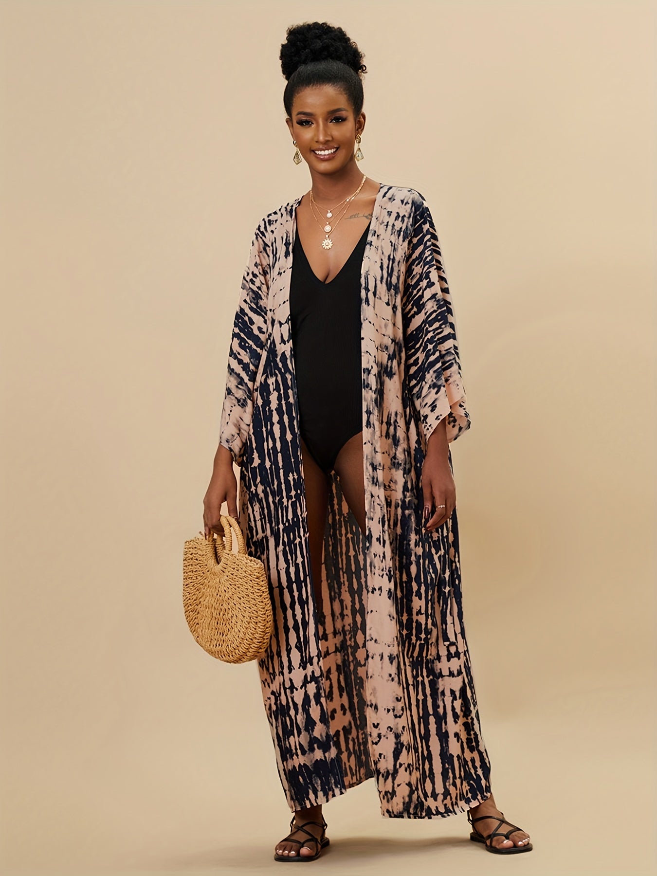 Tie Dye Long Sleeve Boho Cover Up Robe