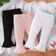 Baby Girl's Stretchy Flare Pants With Fringe Flounce Bell Bottom Leggings