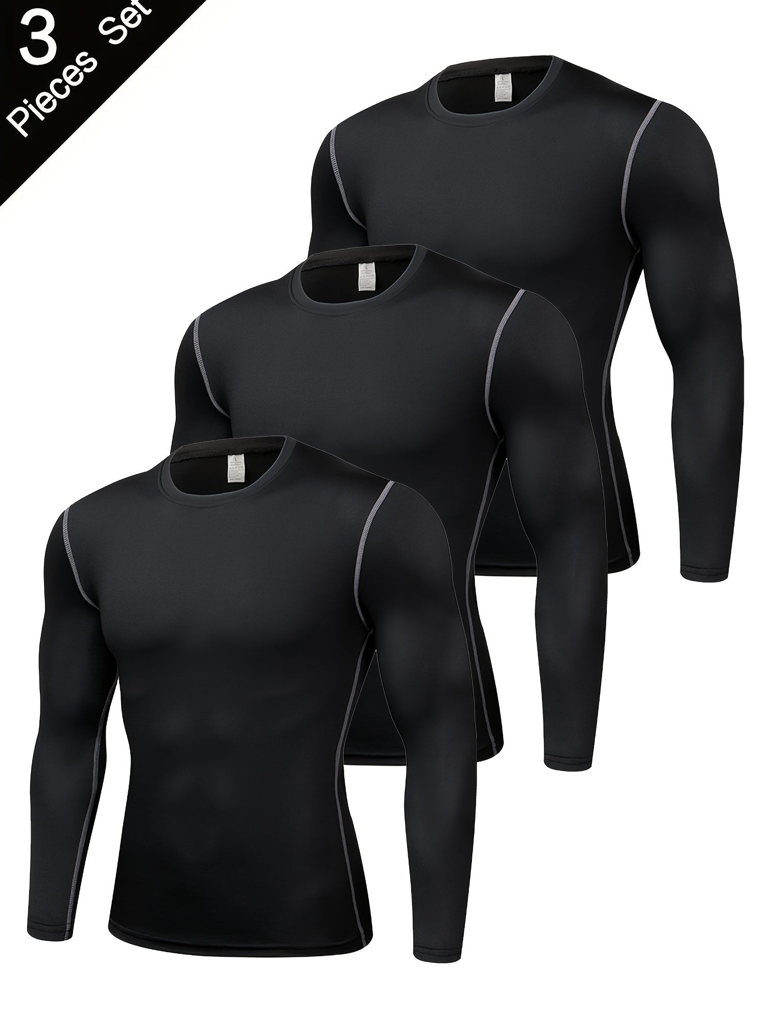 Men's Quick Drying Long Sleeve Shirt - High Stretch Crew Neck Undershirts
