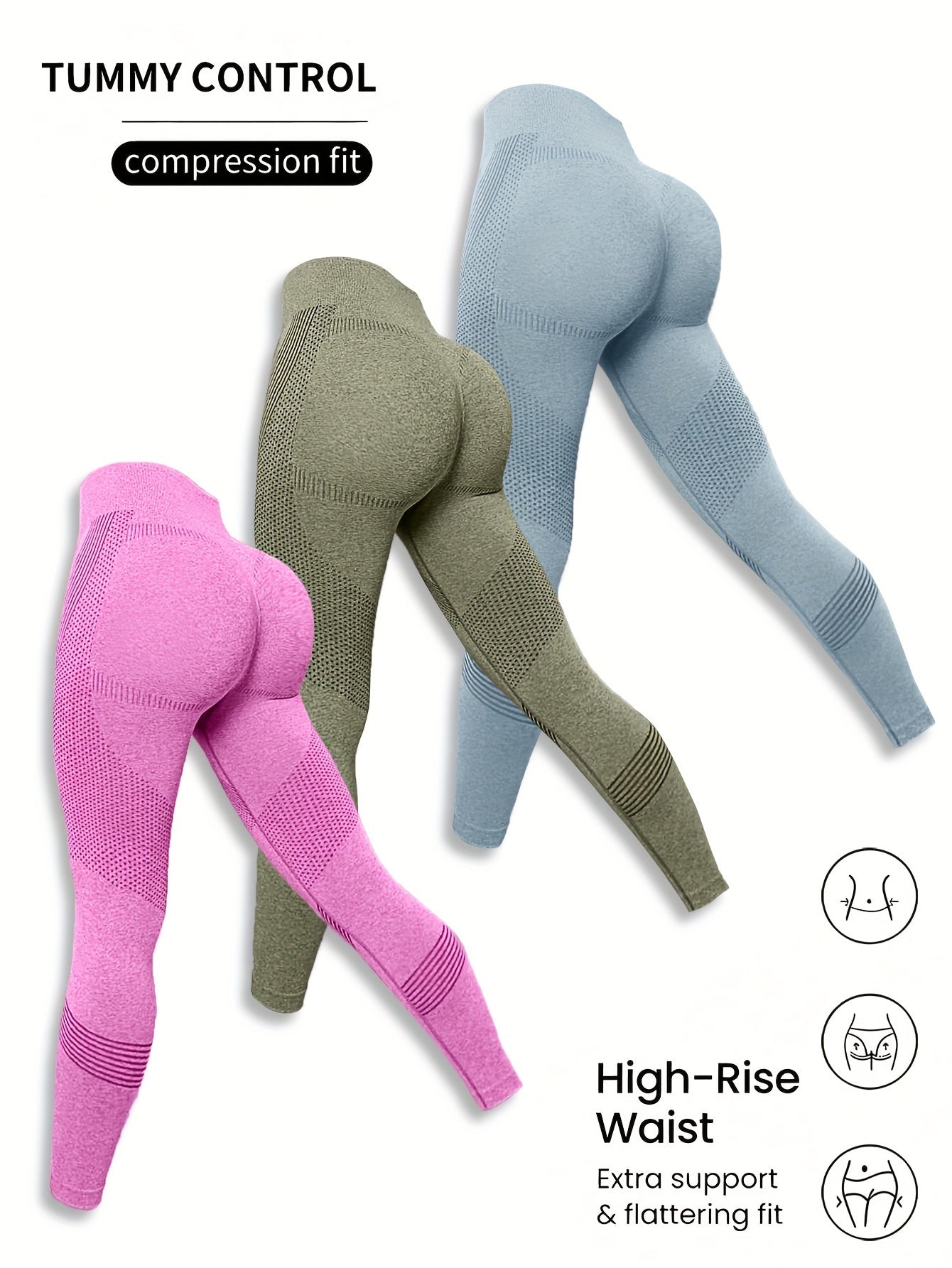 3pcs High Elastic Butt Lifting Yoga Pants Stretchy Fitness Workout Gym Sports
