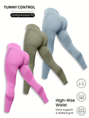 3pcs High Elastic Butt Lifting Yoga Pants Stretchy Fitness Workout Gym Sports