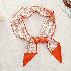 Red Floral Skinny Scarf Hair Ribbon Neckerchief Twilly Scarf