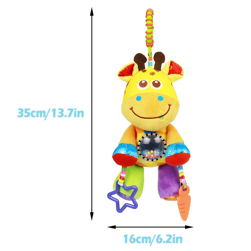 Baby Stroller Hanging Animal Plush Toy with Rattle and Teether