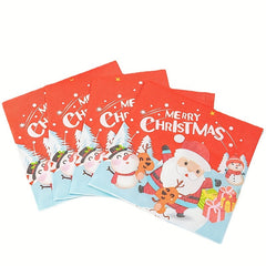 Christmas Printed Handkerchiefs Cartoon Party Paper Towels 20pcs