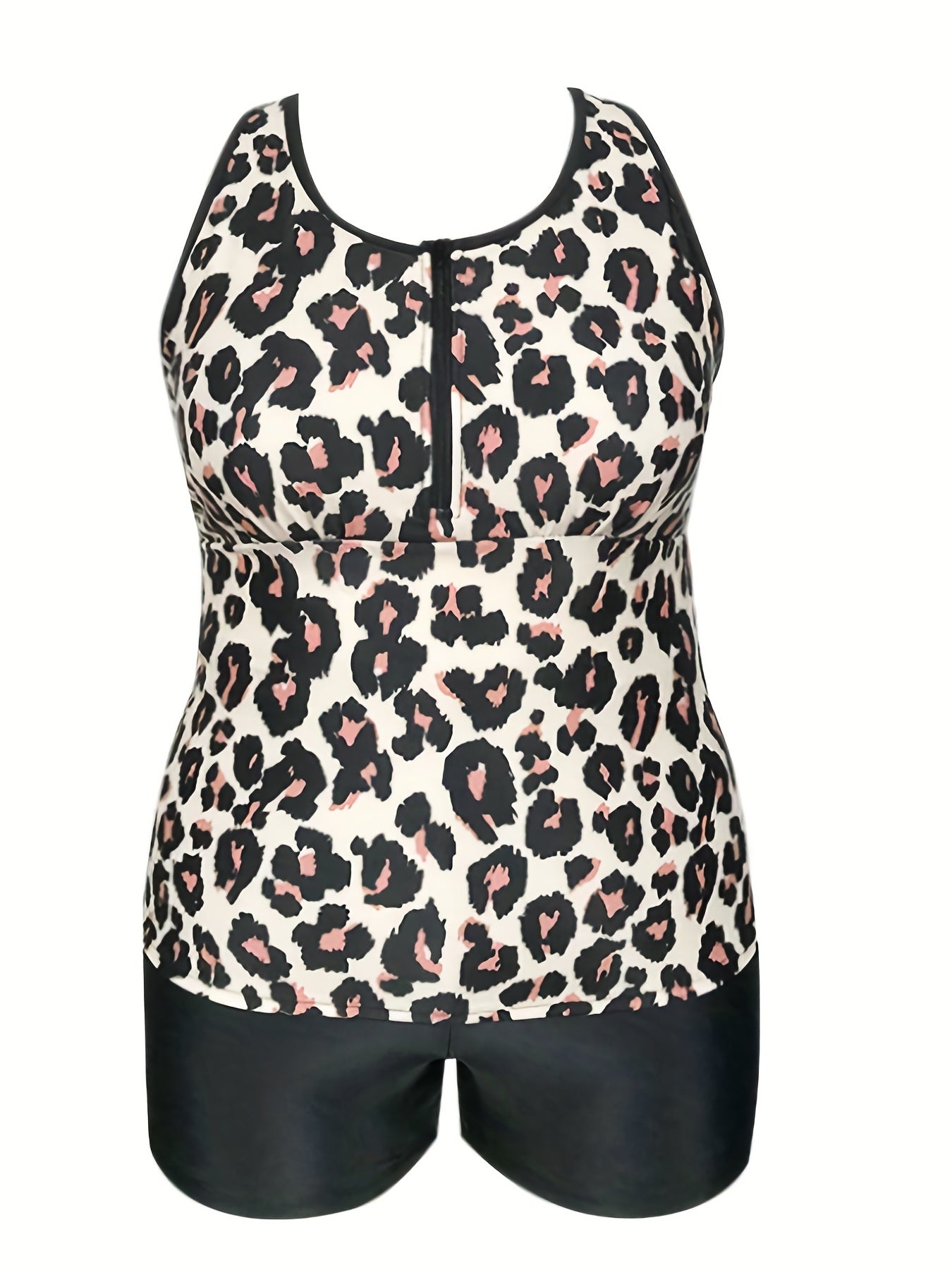 Leopard Print Tank Top & Shorts Swimsuit Set Women's Modest 2pcs Set