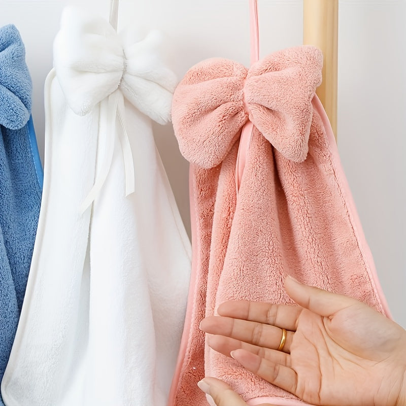 1pc Bowknot Coral Velvet Fingertip Towel Hanging Towel