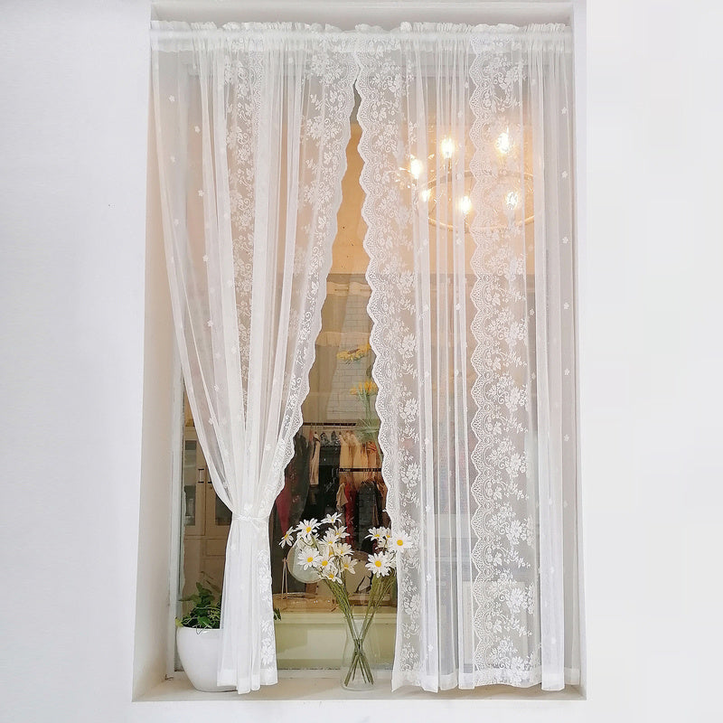 Pastoral Rose Floral Embroidered Sheer Curtain Panels for Bedroom