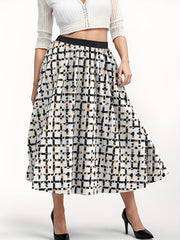 Women's Plus Grid Geometric Print High Waist A line Skirt