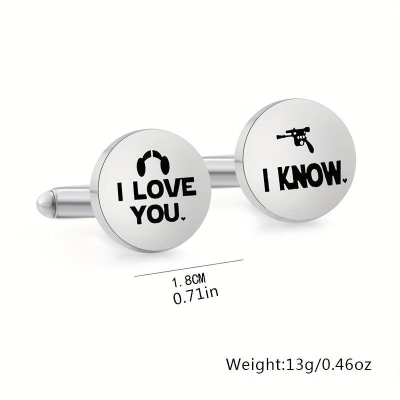 Stainless Steel I LOVE YOU & Man Cufflinks Stylish Men's Accessory