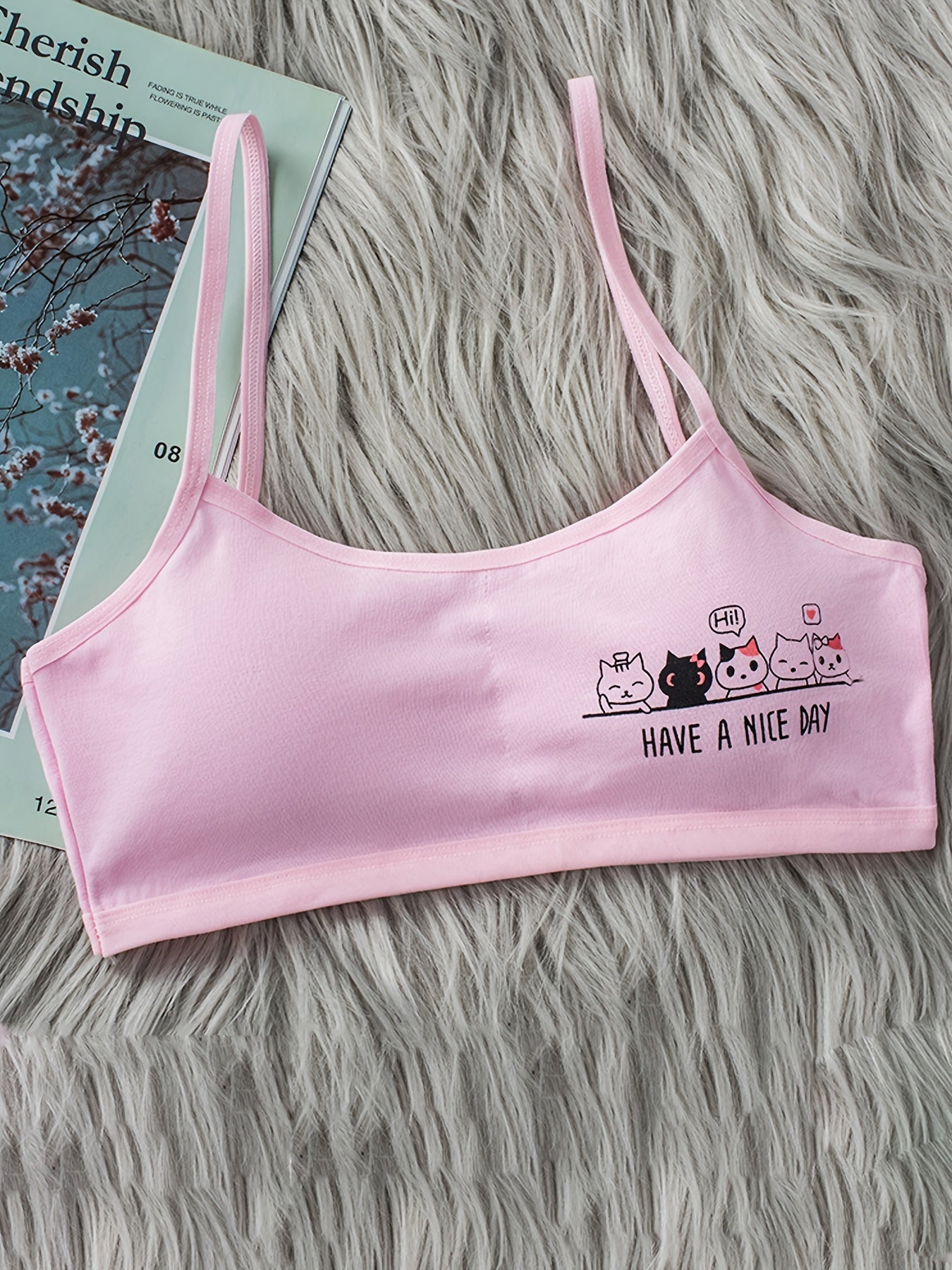 4pcs Girls Cat Print Stretchy Bralette Underwear