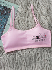 4pcs Girls Cat Print Stretchy Bralette Underwear
