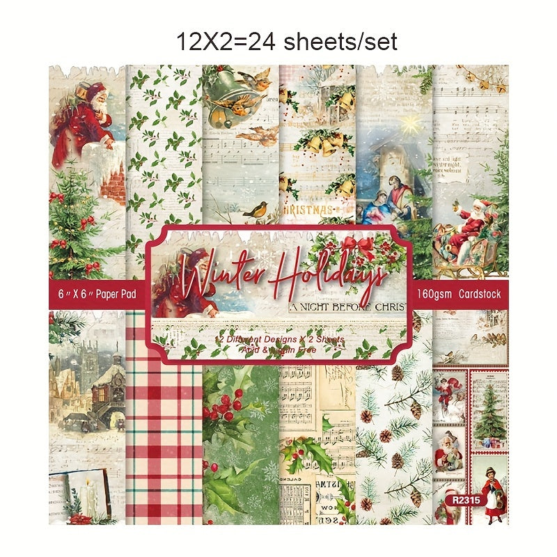 24pcs A6 Christmas Background Paper for DIY Scrapbook Photo Album Gift Box Decor