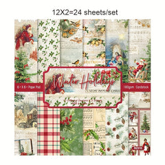 24pcs A6 Christmas Background Paper for DIY Scrapbook Photo Album Gift Box Decor