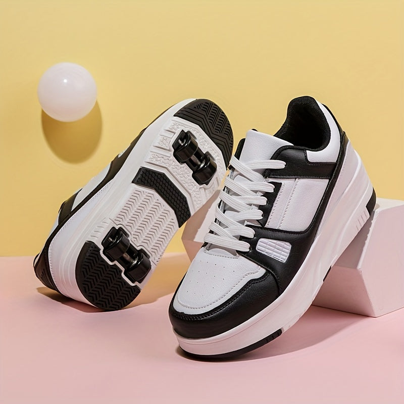 Girl's Lace Up Roller Shoes Comfy Detachable Wheel Skate Sneakers For Kids Teen