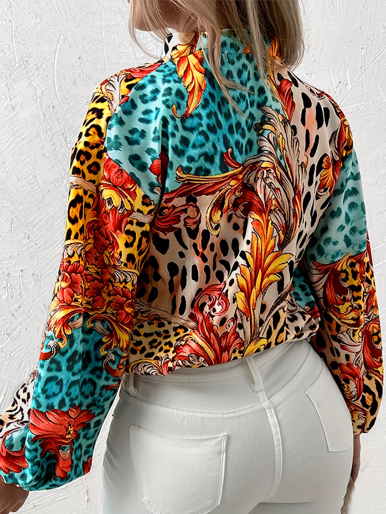 Baroque Print Lantern Sleeve Blouse