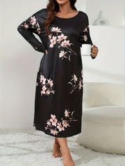 Floral Print Long Sleeve Maxi Tee Nightdress