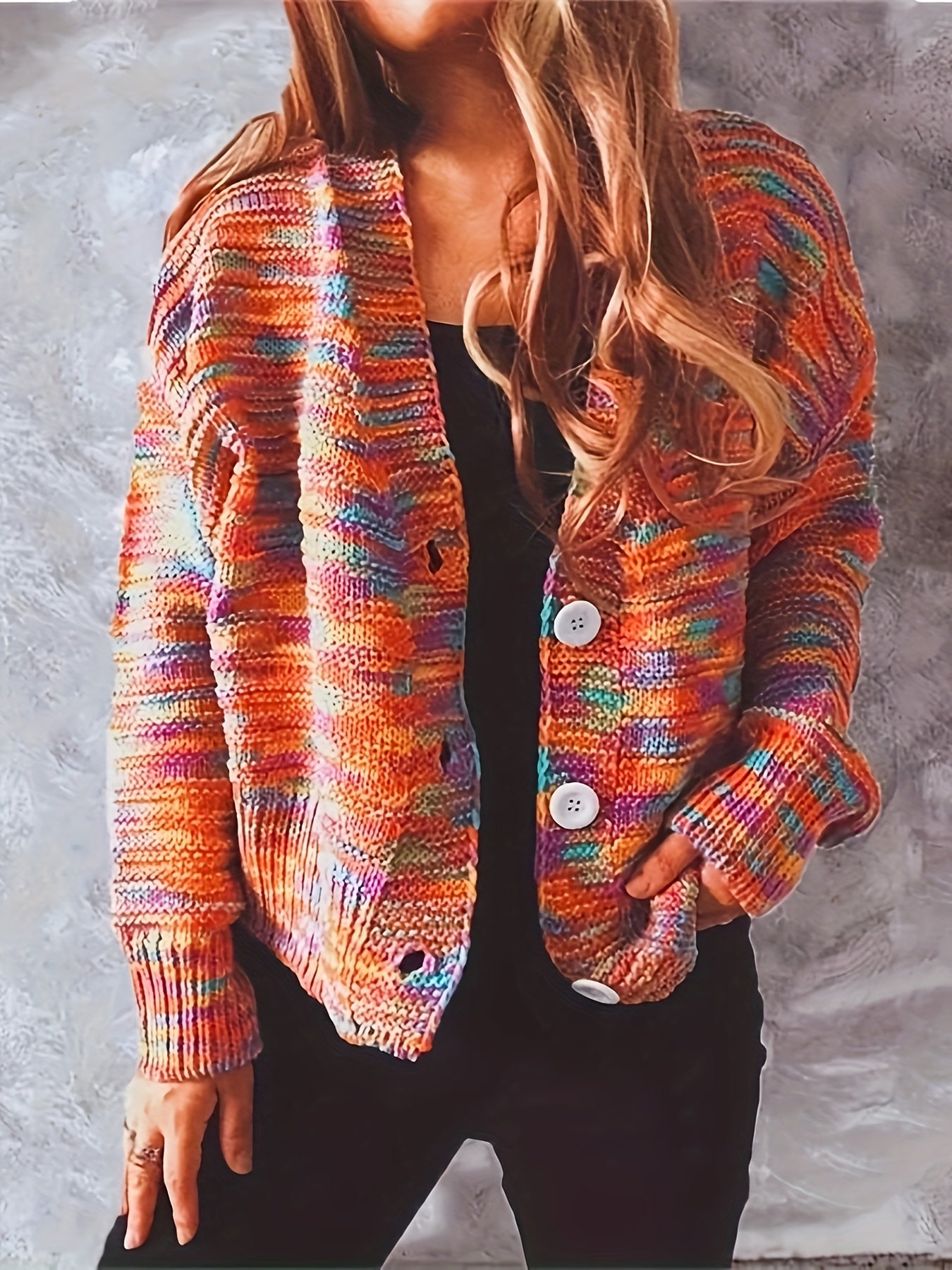 Rainbow Button Cardigan Long Sleeve