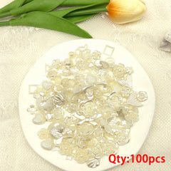 100pcs 3D Resin ABS Colorful Rose Flower Bows Butterfly Charms