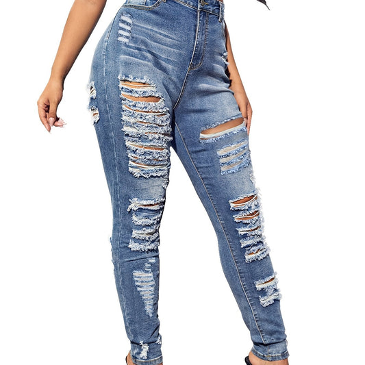 High Rise Skinny Jeans Plus Size Ripped Women's Casual Skinny Jeans