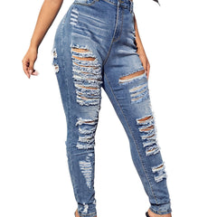 High Rise Skinny Jeans Plus Size Ripped Women's Casual Skinny Jeans