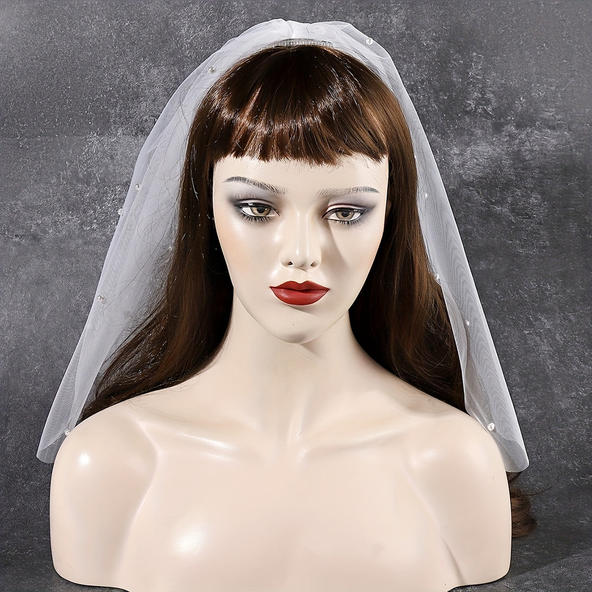 Mesh Head Veil With Comb Double Layer Bridal Veil Faux Pearl
