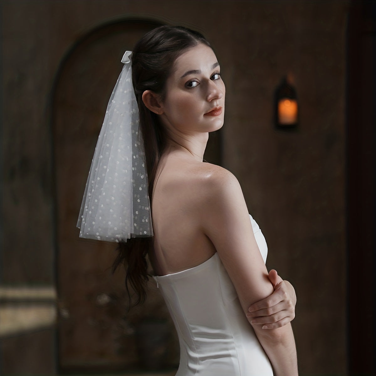 Polka Dot Head Veil With Comb Double Layer Head Veil Satin Bowknot Head Piece
