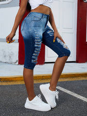 Colorblock Ripped Denim Shorts