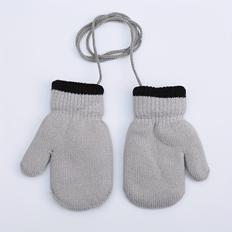Kids Winter Knitted Gloves With Strings