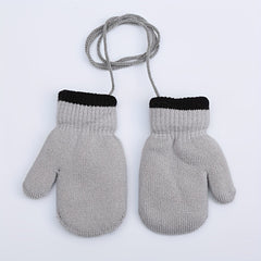 Kids Winter Knitted Gloves With Strings