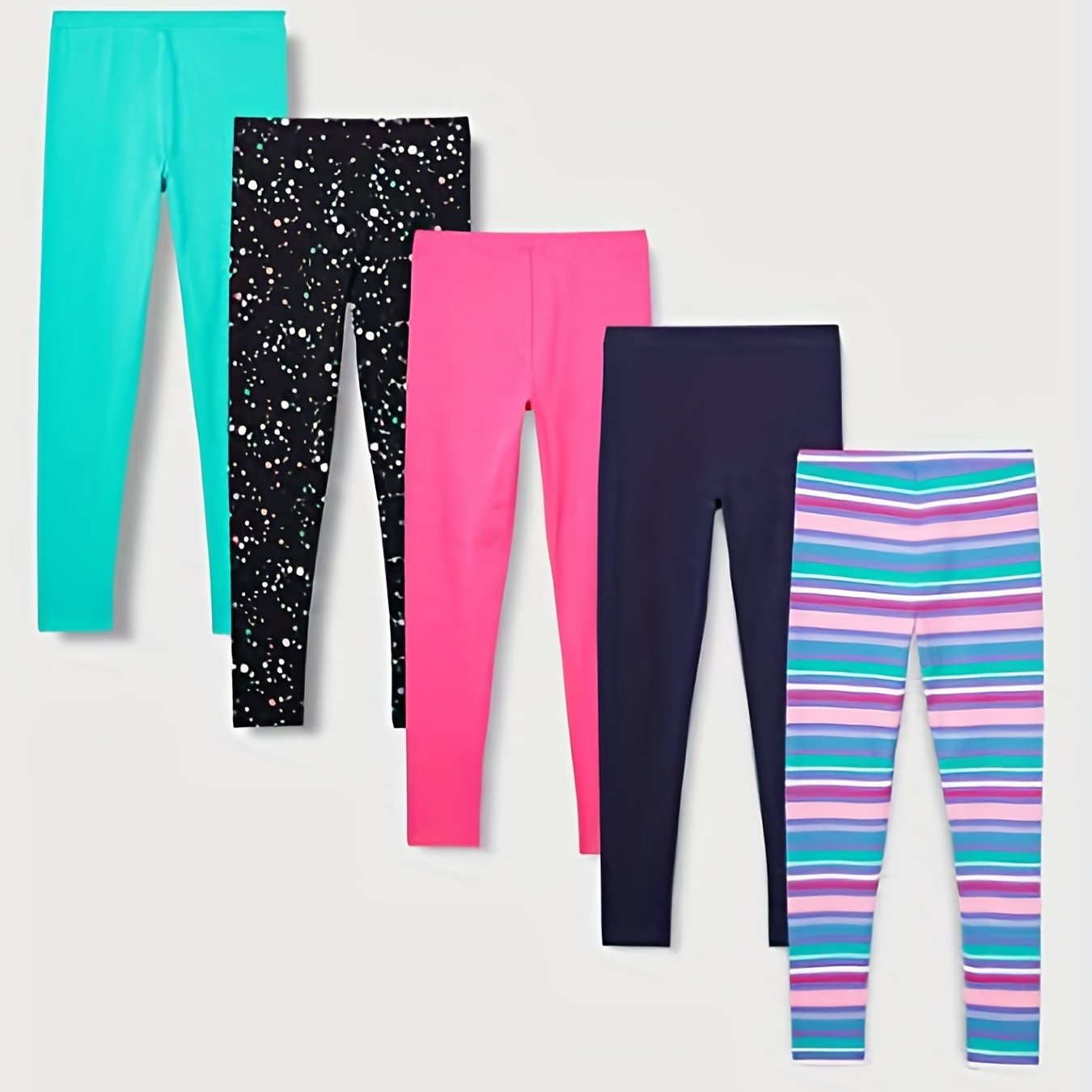 5pcs Girls' Skinny Stretchy Legging Pants Plain Colors Dots Stripe Print