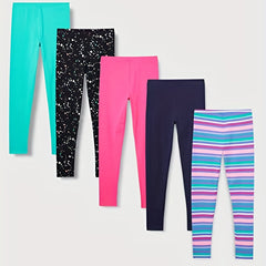 5pcs Girls' Skinny Stretchy Legging Pants Plain Colors Dots Stripe Print