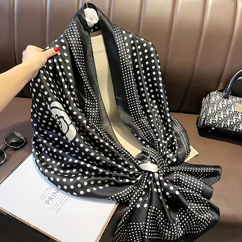 Silk Polka Dot Scarf Shawl Windproof Travel Headscarf