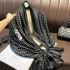 Silk Polka Dot Scarf Shawl Windproof Travel Headscarf