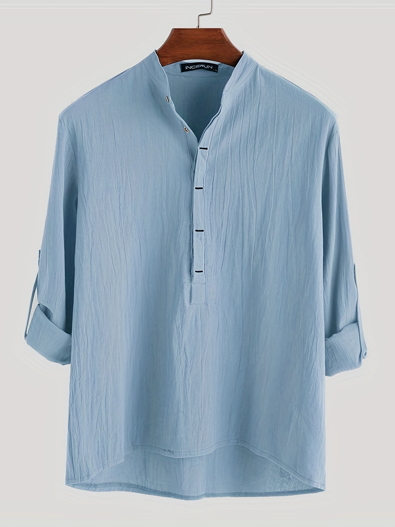 Men's Vintage Trachten Shirt Solid Long Sleeve Stand Collar Shirt